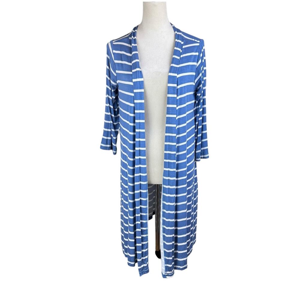 Posh Peanut Blue White Stripe Bamboo Blend 3/4 Sleeve Mama Robe MISSING SASH